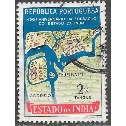 PORTUGAL PORTUGUESE INDIA 1956 450 YEARS FOUNDING MAP MOMBAIM 2.5T USED