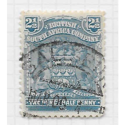 BSAC 1898 SOUTH AFRICA COMPANY ARMS TWO PENCE HALFPENNY BLUE SG80 USED