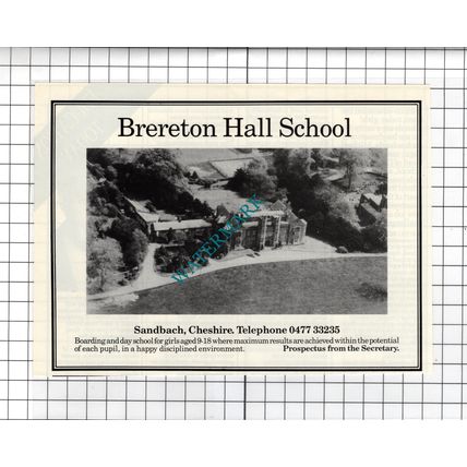 Brereton Hall School Sandbach Cheshire - 1985 Advert