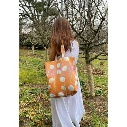 Tote Bag[ Cream Flowers on Orange ]