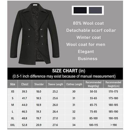 Mens Jacket Winter 80% Wool Coat Peacoat Casual Overcoat Outwear Jacket XXL New