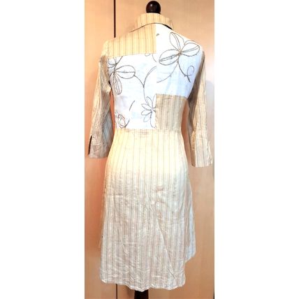 James Lakeland Shirt Dress Silk Gold Pinstripe Embroidery Size S 8 UK