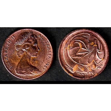 Australia Two Cent 1969 Used Coin Frilled neck-lizard 2c QE II