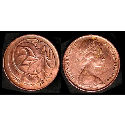 Australia Two Cent 1966 Used, Coin Frilled neck-lizard 2c QE II