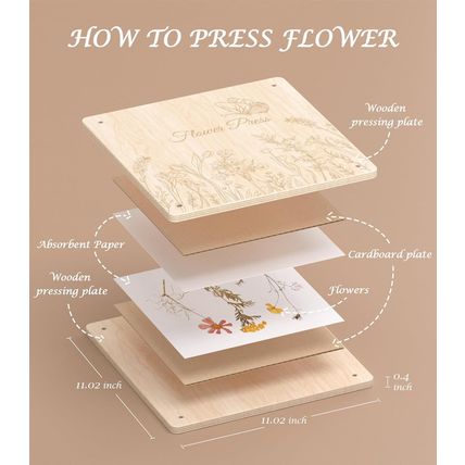 Wakhow Flower Press Kit, 11.02" X 11.02" Large Wooden Flower Pressing for Adults