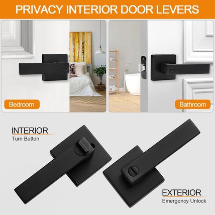 5 Pack Matte Black Door Handles Privacy Door Levers, Keyless Interior Door Knobs