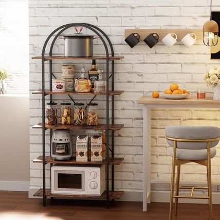 Arched Bookshelf 5 Tier Book Shelf, 31.5 Inch Width Industrial Arch Bookcase, Cu