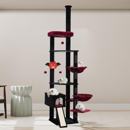 Hebly Cat Tree 92.5-104.3 Inches with Hammock, Floor to Ceiling Gothic Cat Condo
