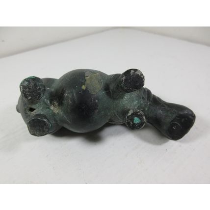 Primitive Style MCM Hippo Figure Metal Green Patina Prehistoric 2.5" x 5"