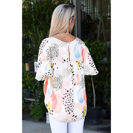 Animal Watercolor Mixed Print Loose Top