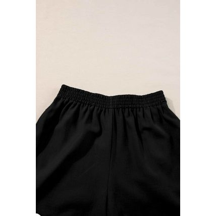 Black Ricrac Trim Tank Top Elastic Waist Shorts Set