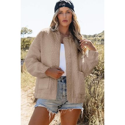 Light French Beige Floral Quilted Jacket
