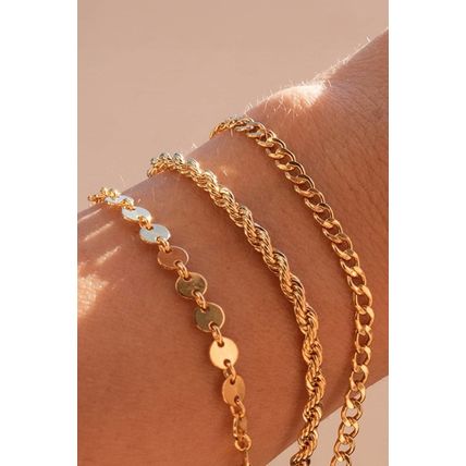 Gold 3Pcs Disc Plated Adjustable Chain Bracelet Set