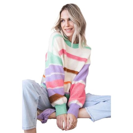 Multicolor Striped Colorblock Drop Shoulder Sweater