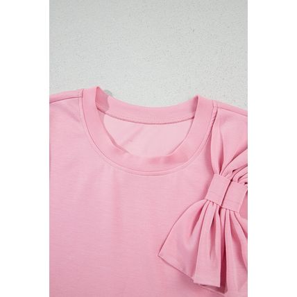 Pink Bow Applique Half Sleeve T-shirt