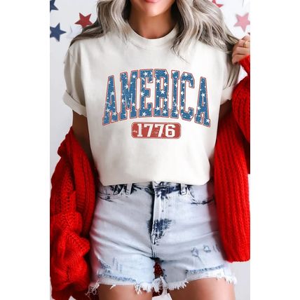 White Star AMERICA 1776 Print Independence Day Tee
