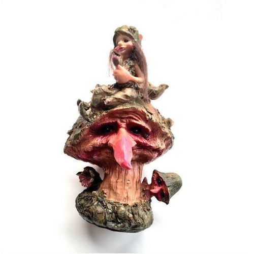 16cm Pixie Troll on Toadstool - Pixie Holding a Flower