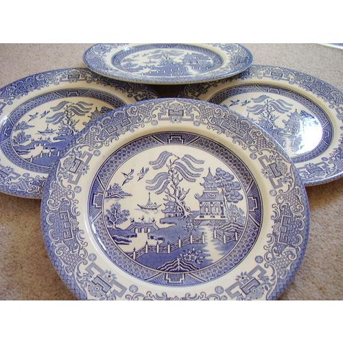 Ironstone England blue and white porcelain plate-dish,set of 4 pieces,Willow