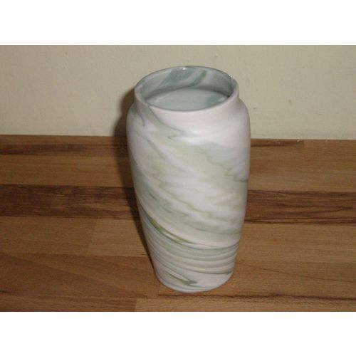 Marbled Green and White Studio Pottery Vase - Marked
