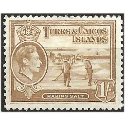 Turkks & Caicos Islands 1938 SG202 1/- Yellow-Bistre Mounted Mint .. .
