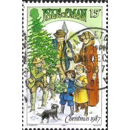 ISLE OF MAN, CHRISTMAS, Bringing home the Christmas tree, green 1987, 15p, #2