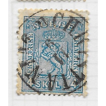 NORWAY 1867 CLASSIC LION RAMPANT COAT OF ARMS 4Sk FIRE SKILLING CHRISTIANA PMK