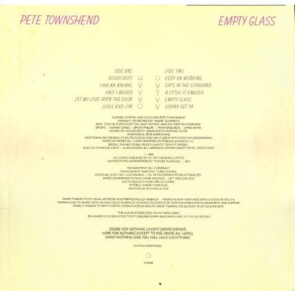 Pete Townshend - Empty Glass LP, Album Near Mint (NM or M-)