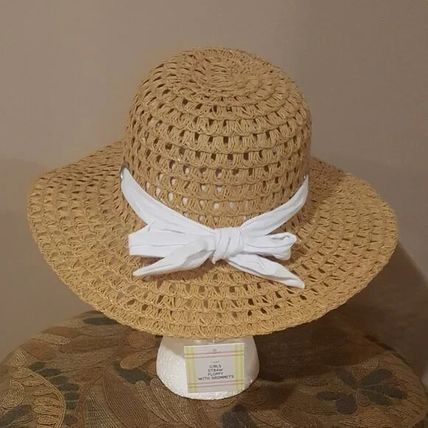 New Girls Floppy Straw White Band Hat