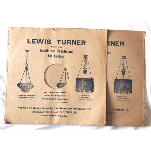 Record sleeves cardboard circa 1915 Lewis Turner record stores for 12 inch 78s