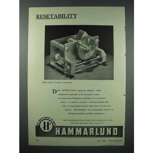 1943 Hammarlund Variable Condenser Ad - Resetability