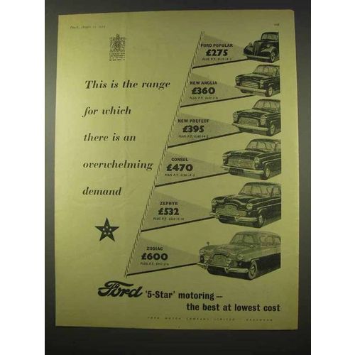 1954 Ford Car Ad - Popular, Anglia, Prefect, Consul