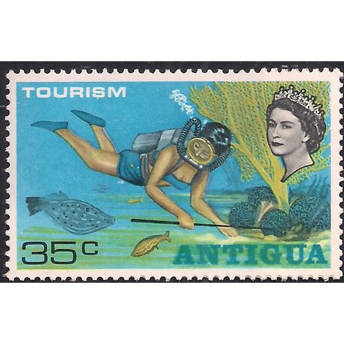Antigua 1968 QE2 35ct Underwater swimming Tourism Umm SG 219 ( H1089 )