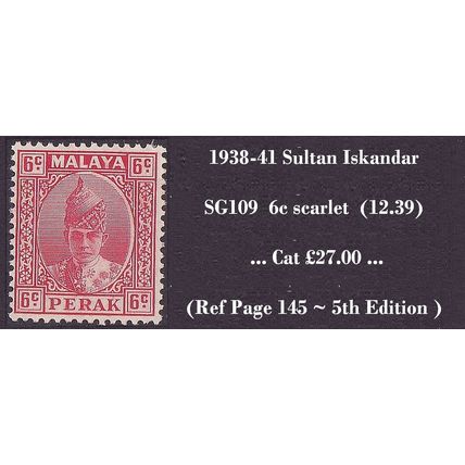 MALAYA - PERAK 1939 Sultan Iskandar 6c scarlet [SG109] - VERY FINE MINT
