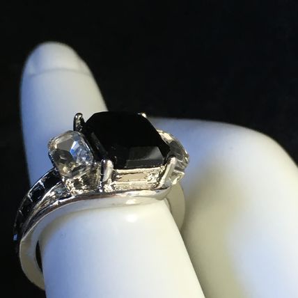 Ring Black Spinel White Topaz Unique #340,223 USA Seller