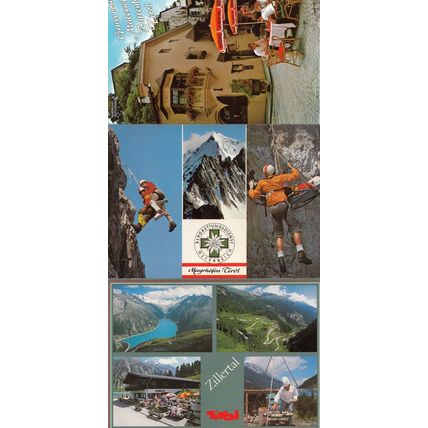 Tirol Swiss Nosko Beer Garden Umbrella & Rock Mountain Climbing 3x Postcard s