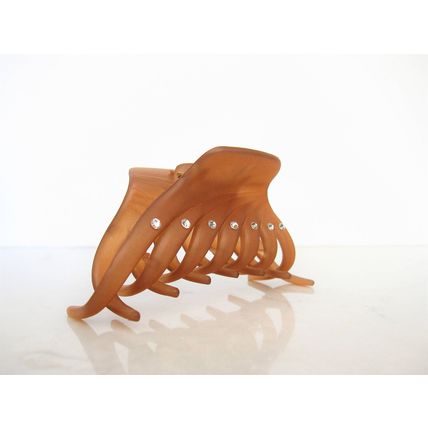 Golden brown hair claw clip with crystals for fine thin hair