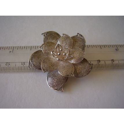 925 Brooch Lace Filigree Flower Solid Sterling Silver 1950's Vintage Corsage Pin