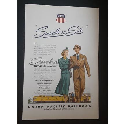 Original Union Pacific Railroad Train Print Ad Mid-Century 1940s CA Vintage #12