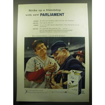 1957 Parliament Cigarettes Ad - Rookie and Umpire