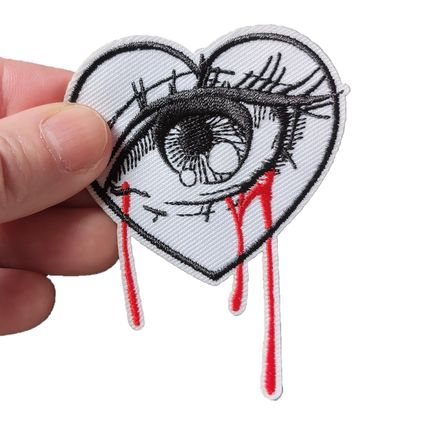 Bleeding Eye Heart Iron on Patch Embroidered Small 6.2 cm x 8 cm Sew Badge P630