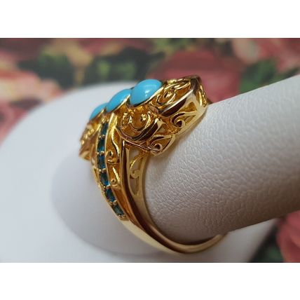 Arizona Sleeping Beauty Turquoise Neon Apatite Ring Sz R 14k Gold Overlay Silver