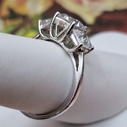 3ct Princess Cut Trilogy Ring Sz S½ Made With Swarovski Zirconia Plat 925 Silver