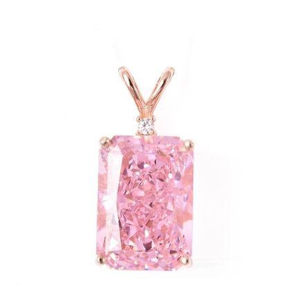 8ct Pink Cubic Zirconia Radiant Cut Pendant 14k Rose Gold Overlay 925 Silver