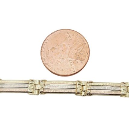 Fancy Link 7.5" Ladies Hand Bracelet Multi Tone Solid Real 14K Gold 12 Gr