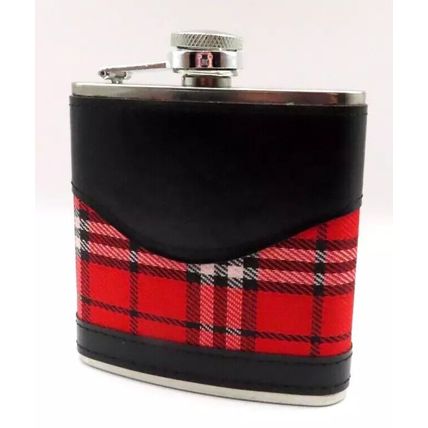 Red & Black Tartan Hip Flask 11 CM Gift Boxed Fathers Day Gift Drinks Beverage