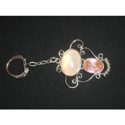 Manmade opalite & rose quartz keyring bag phone purse charm jewellery