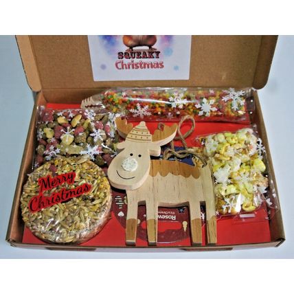 HAMSTER CHRISTMAS TREAT GIFT BOX WITH REINDEER WOOD GNAW TOY AND TASTY TREATS