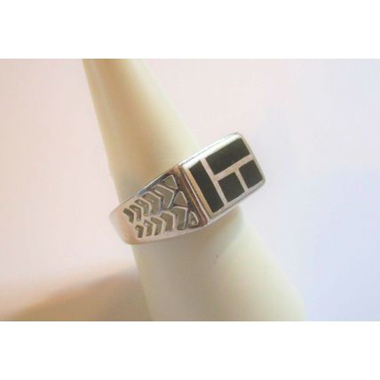 Antique Vintage 1960-s Sterling Silver Onyx Signet Ring UK R 1/2 , US 9 3/4