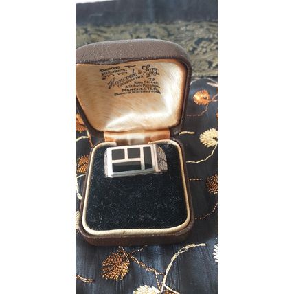 Antique Vintage 1960-s Sterling Silver Onyx Signet Ring UK R 1/2 , US 9 3/4