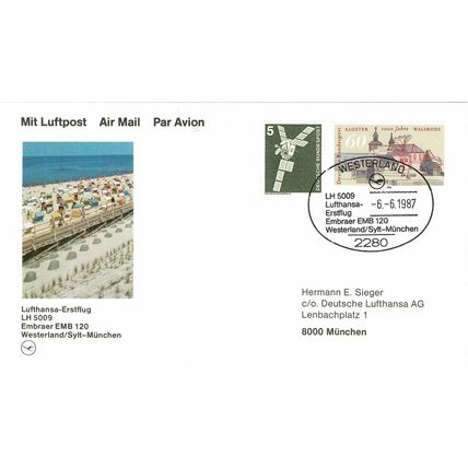 GERMANY DEUTSCHE BUNDESPOST 1987 LUFTHANSA FIRST FLIGHT POSTCARD WESTERLAND